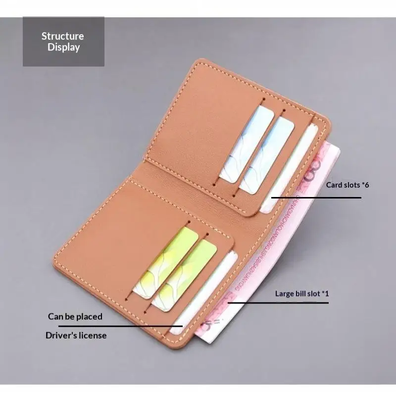 Minimalistische Herren-Geldbörse aus PU-Leder, Schwarz-Kaffee, große Kapazität, mehrere Fächer, zweifach faltbar, Ausweiskartenhalter, für Männer und Frauen – Detail 9