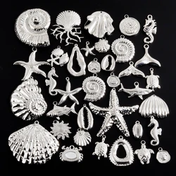 7Pcs No Fade Sea Animal Shark Conch Shell Pendant Jewelry Ocean Mermaid Tail Starfish Tortoise Fish Crab Pendentif Acier Inoxyda