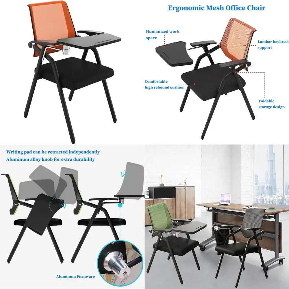 Folding Mesh Office Chair with Lumbar Support and Armrests for Conference Room Use