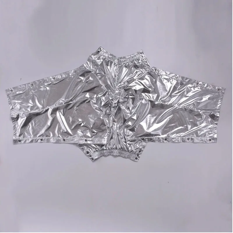 Men Shiny Silver Metallic Jogger Pants Jazz Hip Hop Dance Trousers 8Xl Plus Size Alongside Button Stage Show Costumes