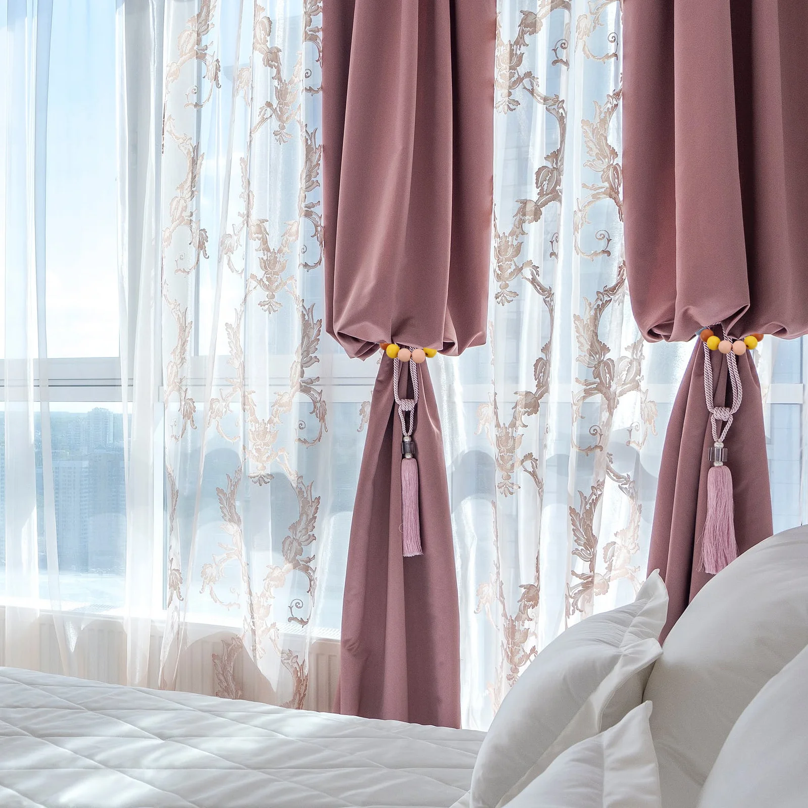 

2Pcs Wooden Bead Curtain Tiebacks Colorful Home Decor Elegant Simple Window Drapes Holders Without Tools Drilling Suitable