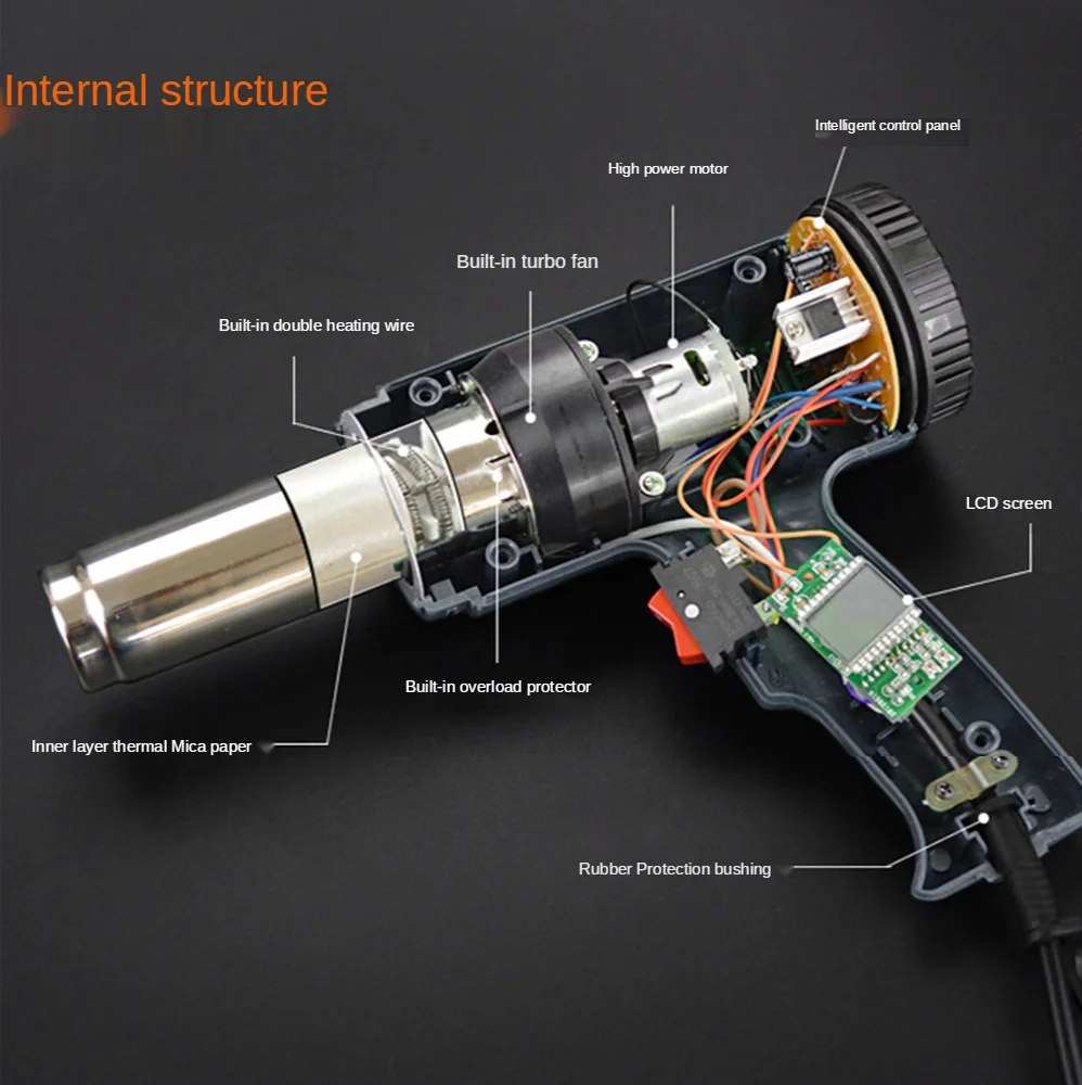 2000W Industrial Electric Hot Air Gun Digital Display Car Film Heat Gun Air Dryer for Soldering Thermal Blower Shrink Wrapping