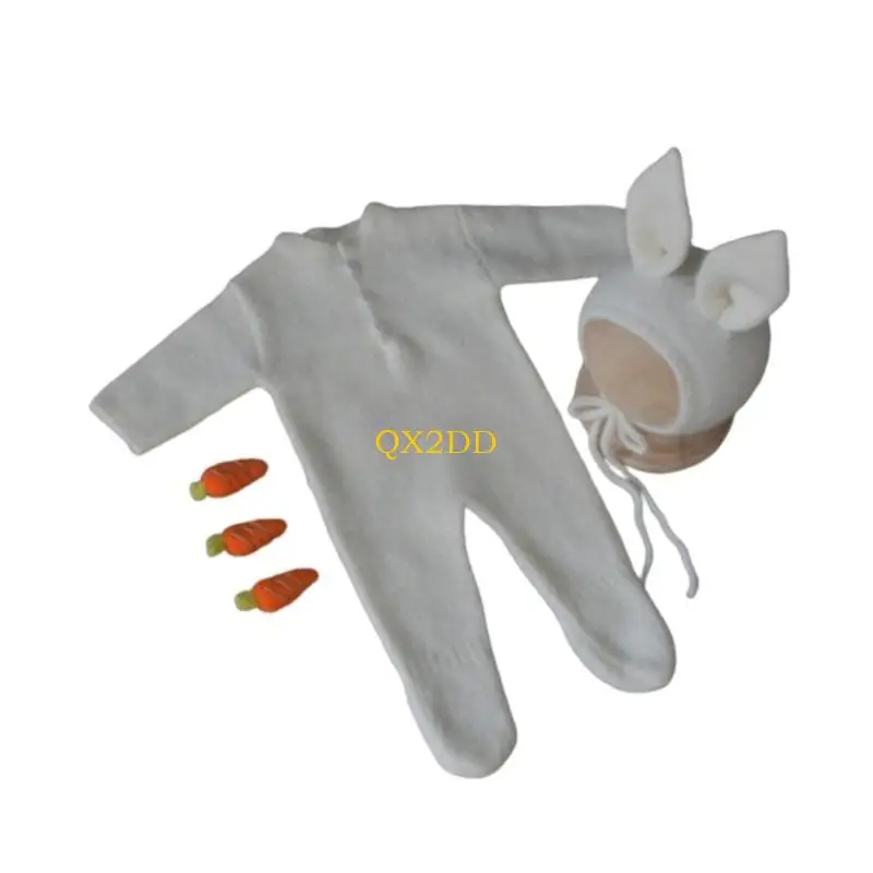 QX2D Baby Romper with Rabbit Hat Newborn Boy Girl Baby Costume Outfits Photography