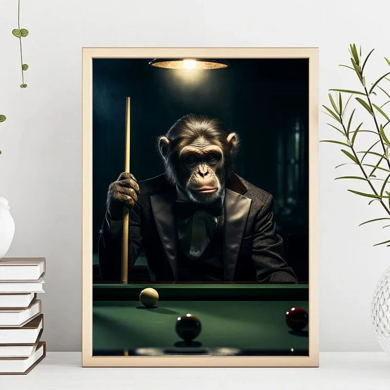 Multiple sizes 1pc frameless Canvas Painting Vintage Gangster Billiards Animal Monkey Smoke Portrait Poster and Prints Canvas Pa