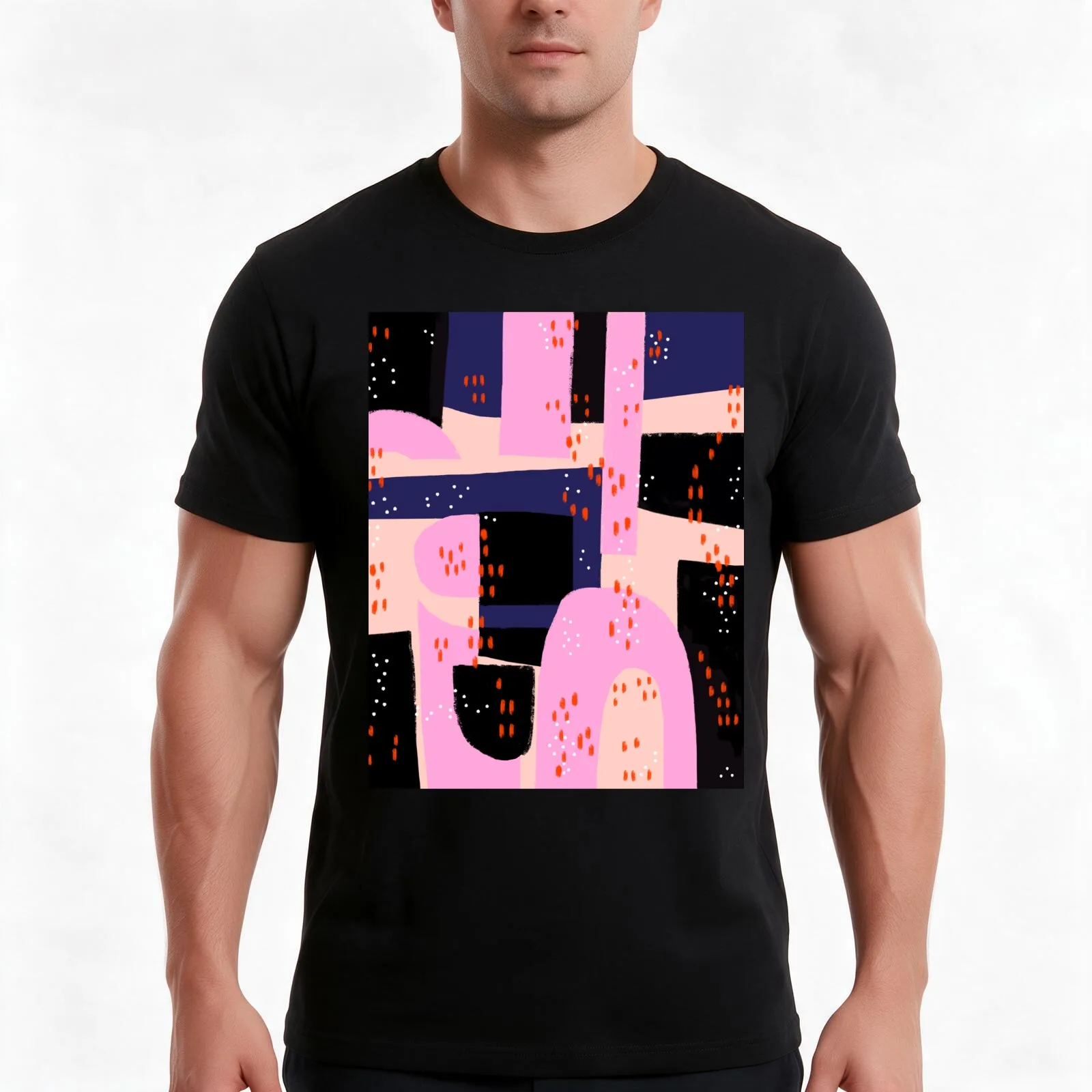 Memphis Inspired 80s Abstract T-Shirt, Summer Casual Cotton Tee, Oversized Streetwear Tops, Vintage Graphic Print, 100% Cotton