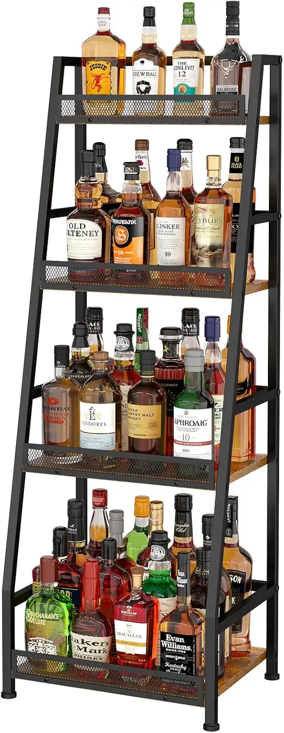 

4-ярусная трапециевидная подставка для алкоголя для домашнего бара, напольная ступенчатая винная полка для демонстрации виски и вина