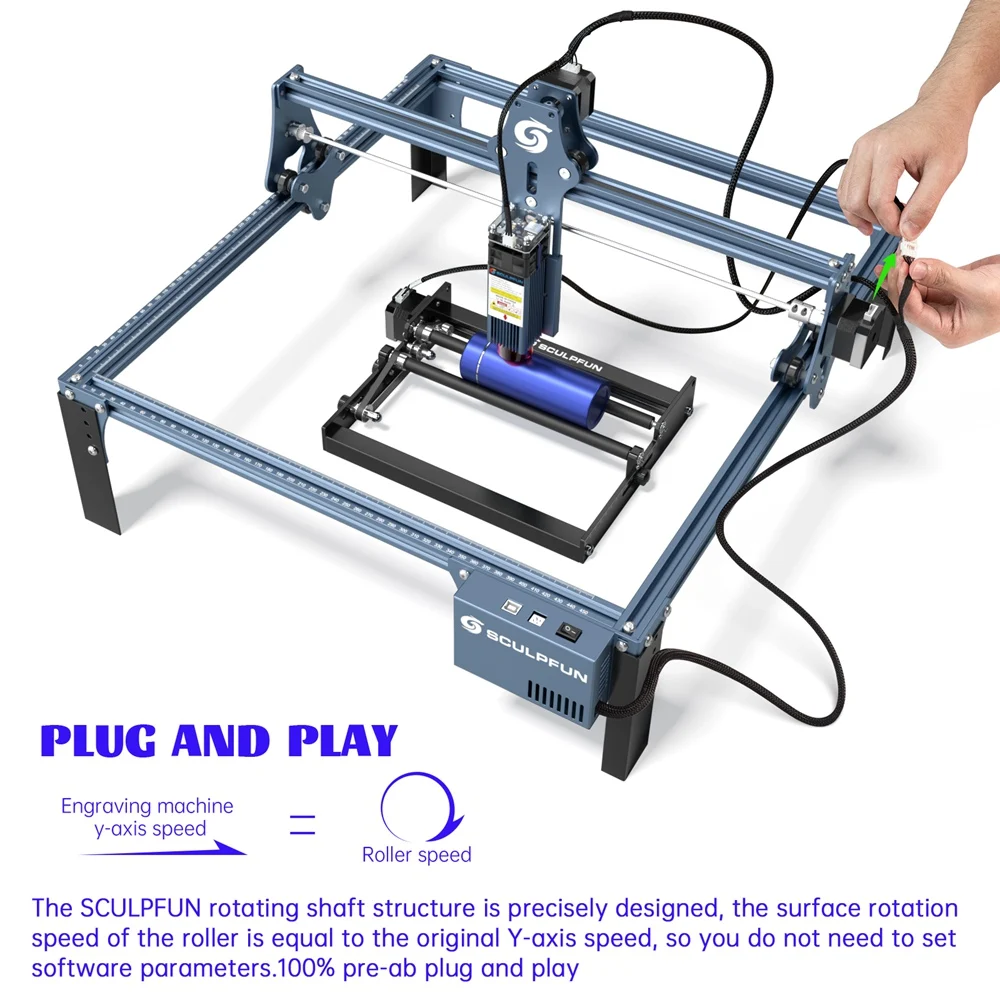 Imagem -03 - Rolo de Eixo y 360 Rotativo Sculpfun Laser Rotativo para 6150 mm de Diâmetro de Gravação para Objetos Cilíndricos