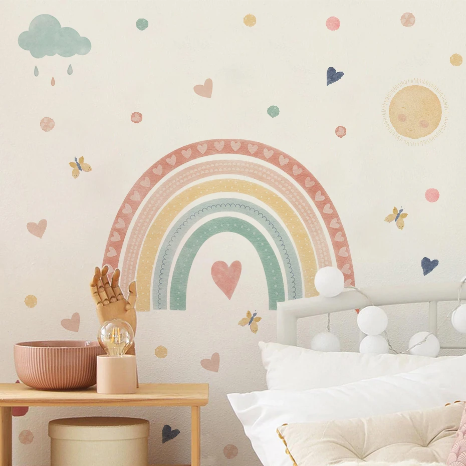 Cartoon Rainbow Heart Cloud Wall Stickers Kids Room Decoration Bedroom Children Room Wall Art Living Room Decor for The House