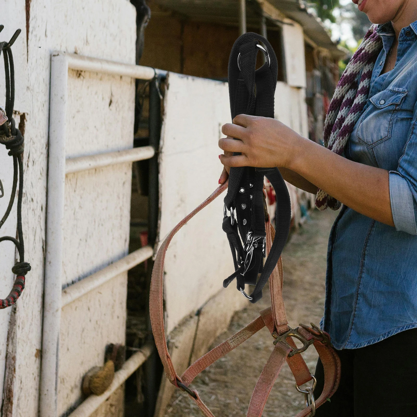 

Equestrian Training Supplies Adjustable Nylon Horse Halter Rope Webbing Cattle Halters Mini Donkey Sheep Comfort Durable