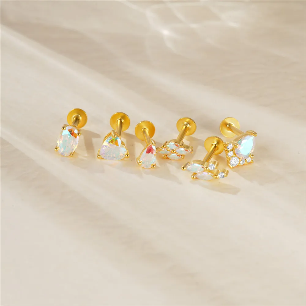 CANNER 1PC 925 Sterling Silver Moonstone Flat Threaded Piercing Bone Nails Stud Earring For Women 18K Gold Earring Fine Jewelry