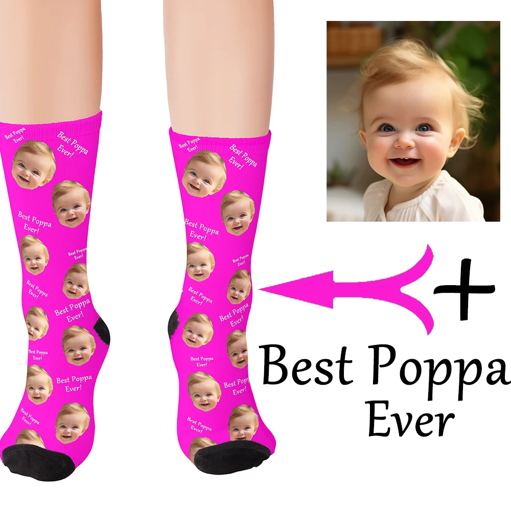 Impressão 3D Custom Face Socks, além de fotos, Personality Long Socks, melhor presente para família e amigos, tendência da moda