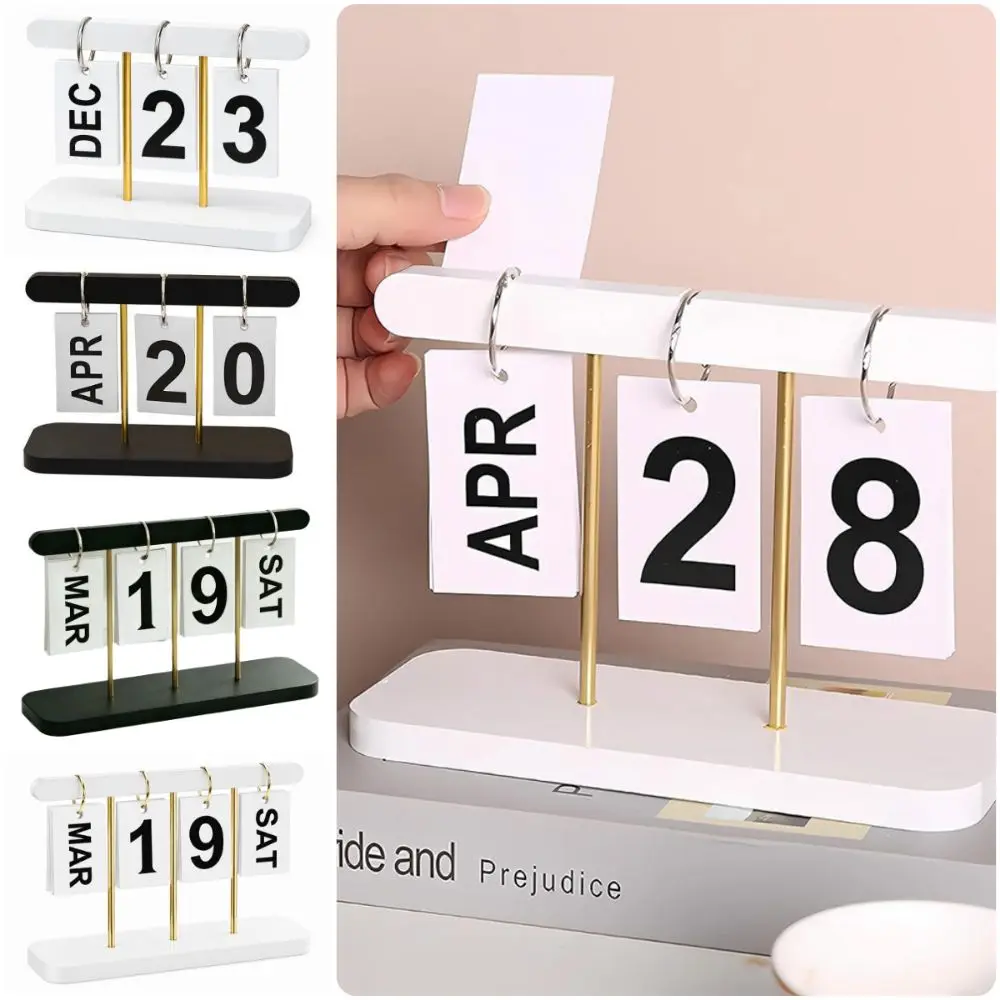 Reusable Black White Flip Calendar Thick Card Date Week Desk Calendar ABS Metal Ring Date Calendar Office