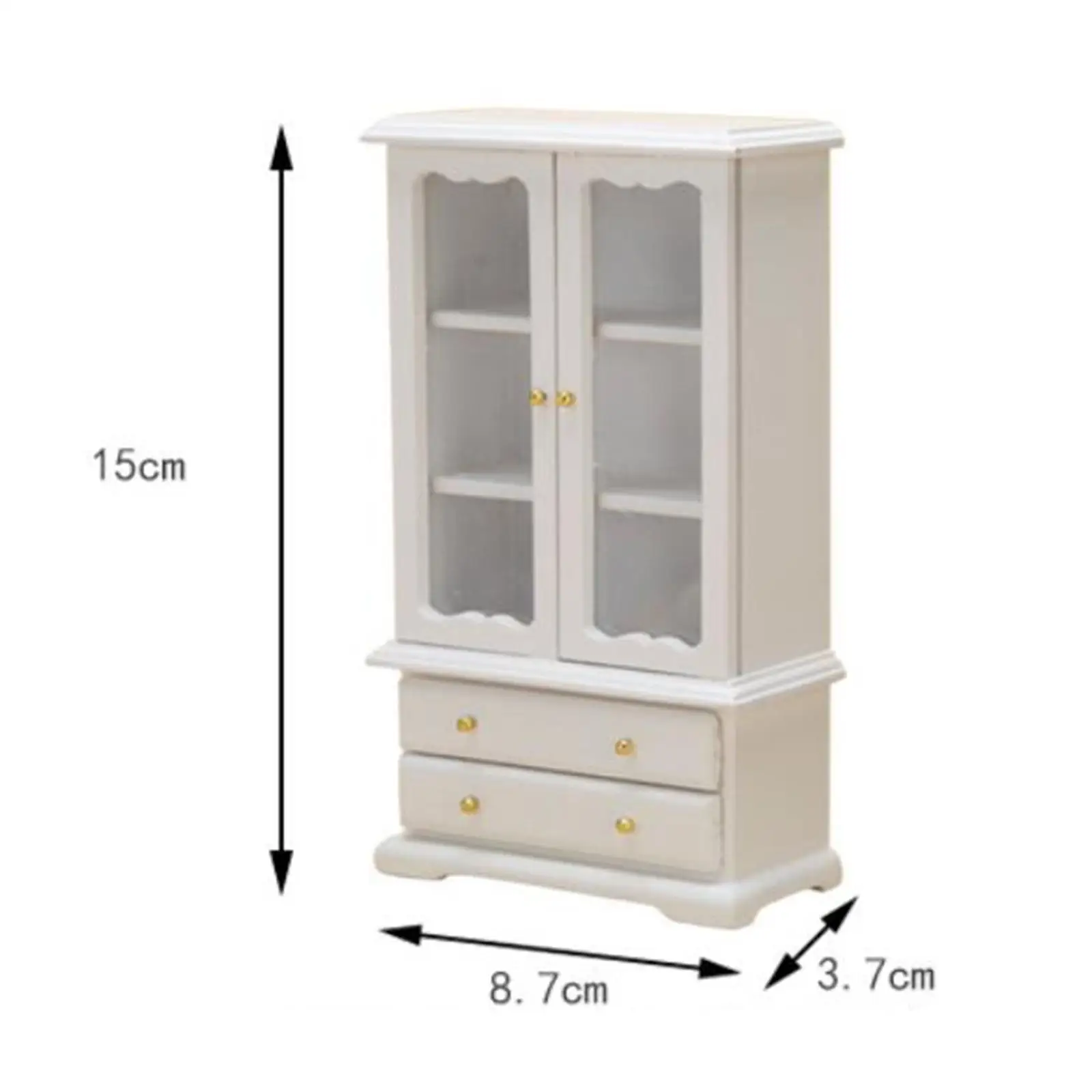 1/12 ตู้หนังสือบ้านตุ๊กตาพร้อมประตูคู่ เฟอร์นิเจอร์ไม้จิ๋ว สีขาว