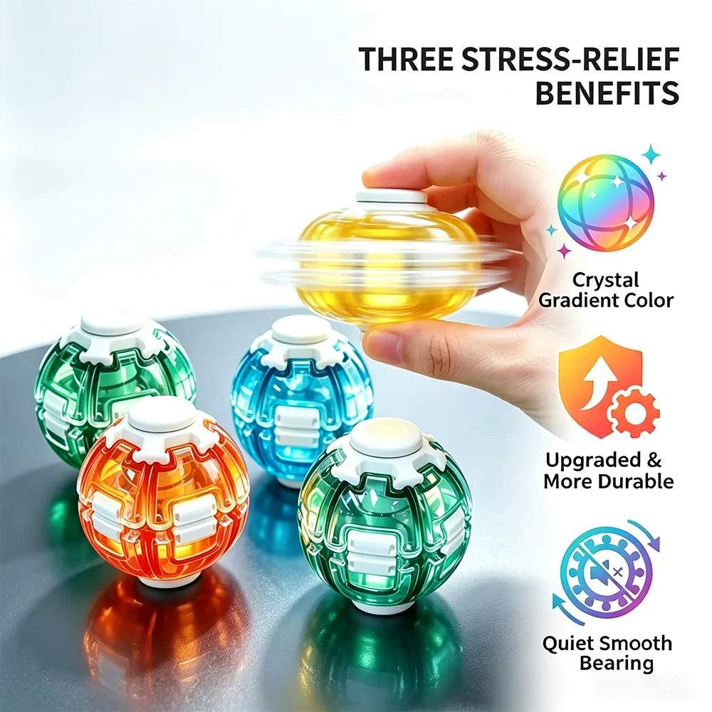 Fun Press Spin Fidget Ball Rotating Gyro Toy Crystal Fidget Spinner Ball Stress Relief Sensory For Adult Anti‑anxiety Toys