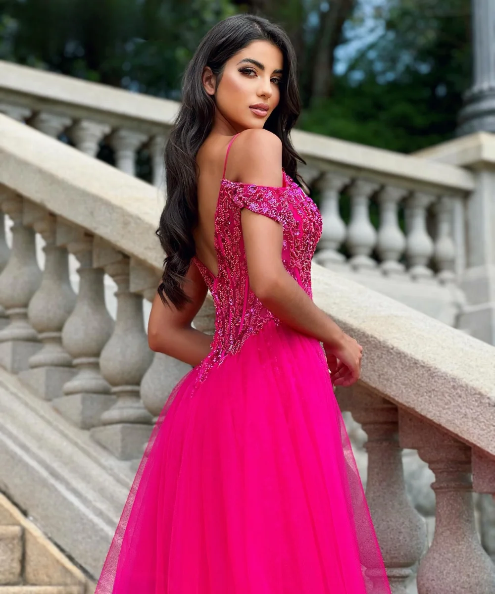 Elegant Fuchsia Prom Dress Mermaid Spaghetti Evening Dresses For Women Vestidos De Noche Wedding Party Gown