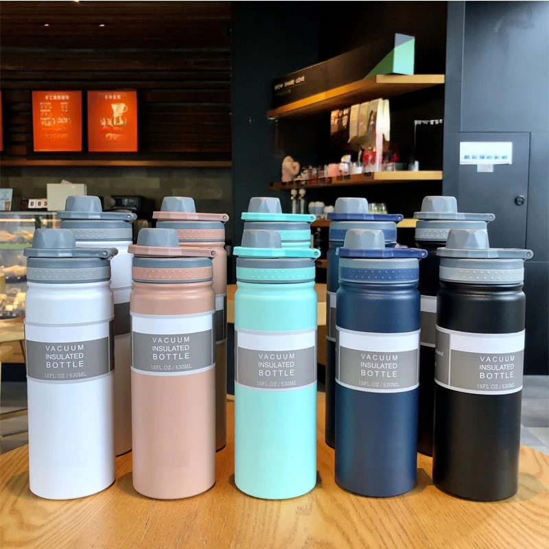 530/750ml Thermos Cup with Straw Stainless Steel Cover Insulation Straight Cup