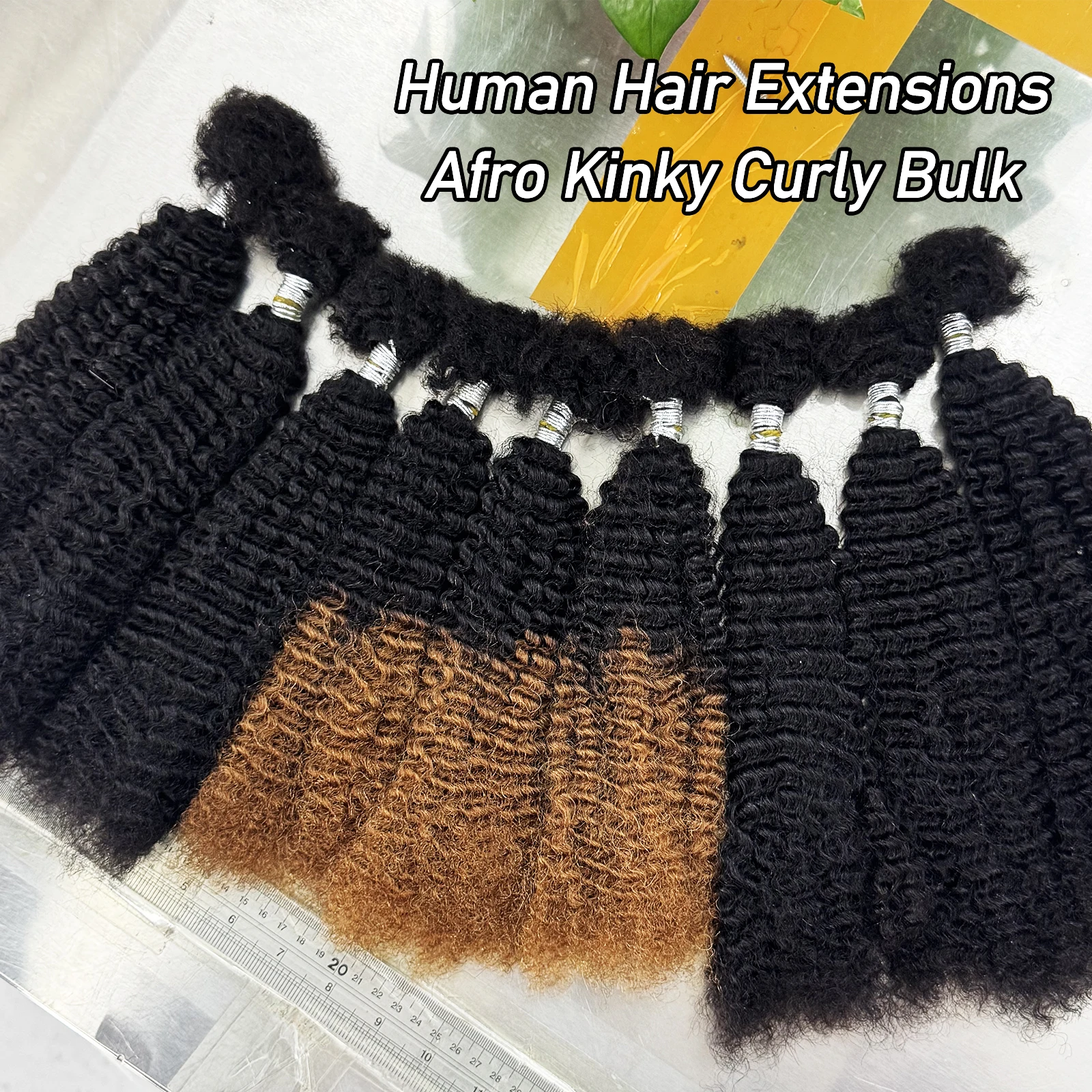 16inch Afro Kinky Curly Human Hair Bulk for Dreadlocks Extending Afro Kinkys Bulk Human Hair for Braiding 30g/pack Can Be Dyed