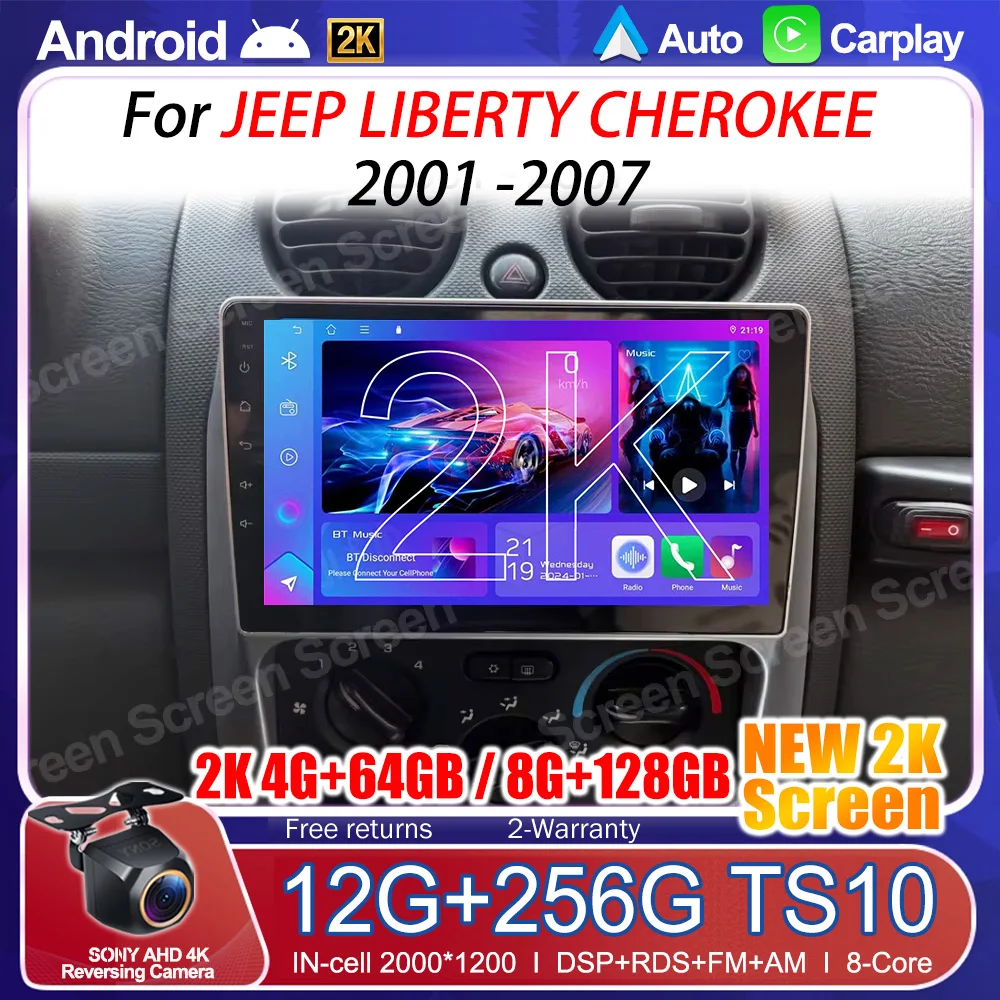 For JEEP LIBERTY CHEROKEE 2001 2002 2003 2004 2005 2006 2007 Android 16 Carplay Car Stereo Car Radio Video Multimedia Player 5G