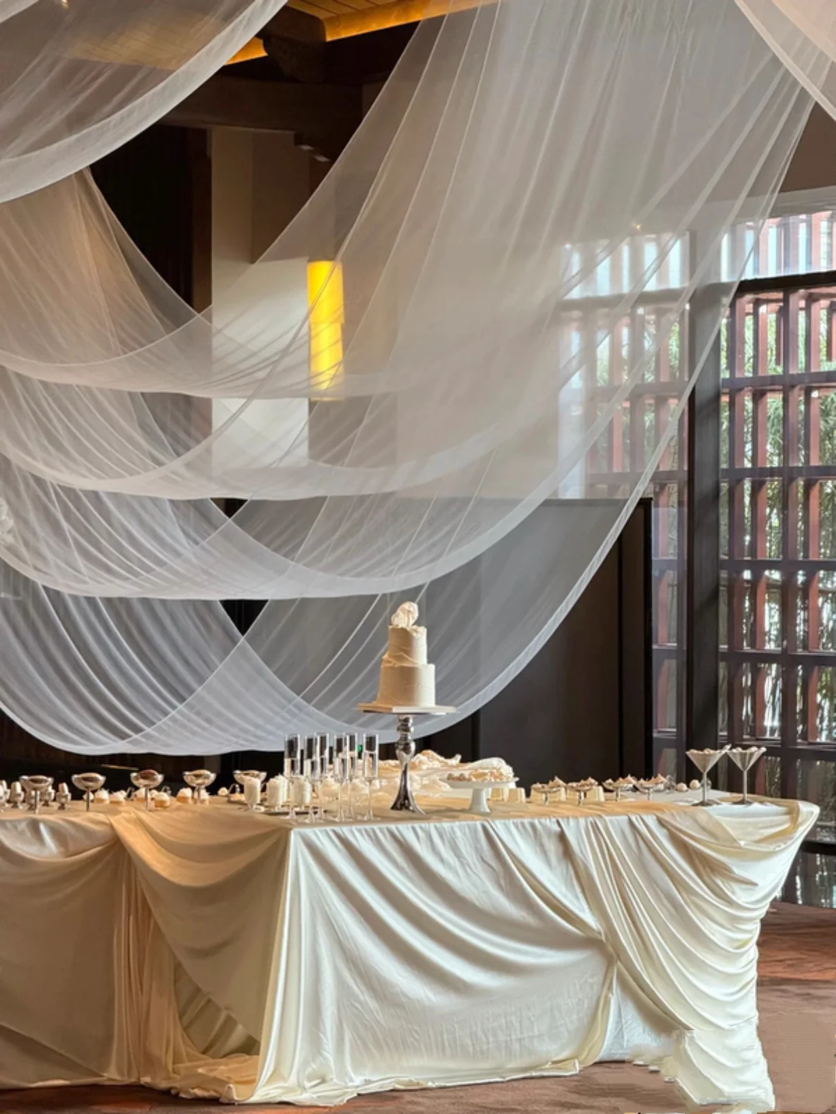 Wide Widened Encryption White Mesh Sheer Yarn Fabric Draping for Wedding Ceiling Voile Mobilization Transparent Fabric