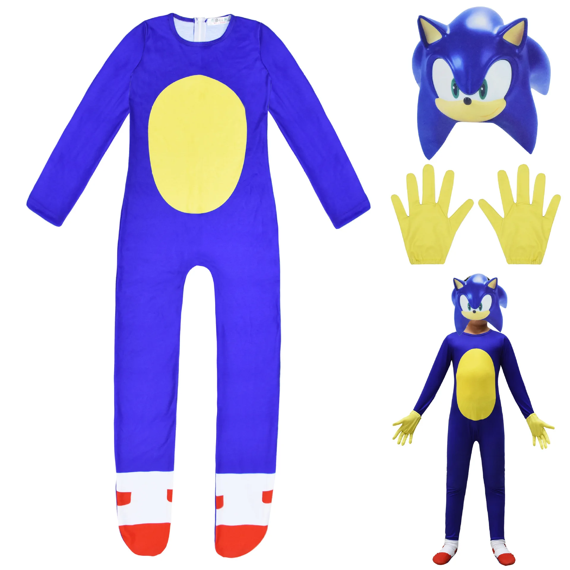 

Anime Blue Hedge The Hog Cosplay Costumes Jumpsuits with Mask Gloves for Children's Birthday Gift Halloween Carnival Dress Up