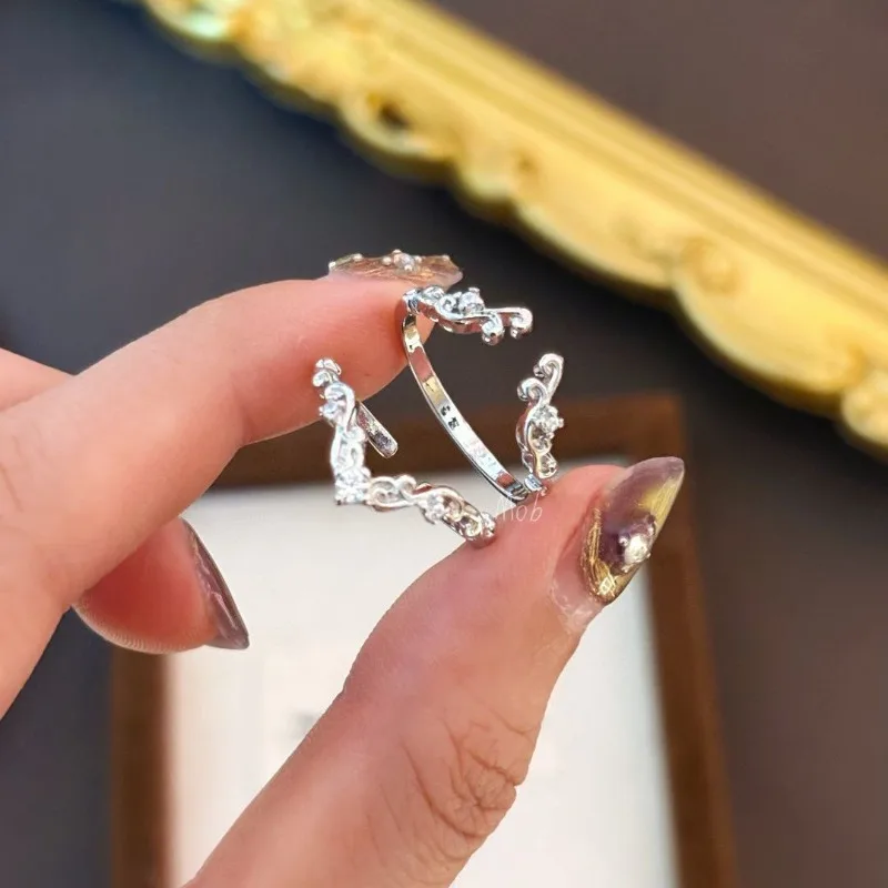 خاتم ألماس مربع صغير على طراز المحكمة بتصميم هندسي مجوف على تشغيل الأميرة بتصميم فريد من نوعه، خاتم إصبع السبابة الرائع #4