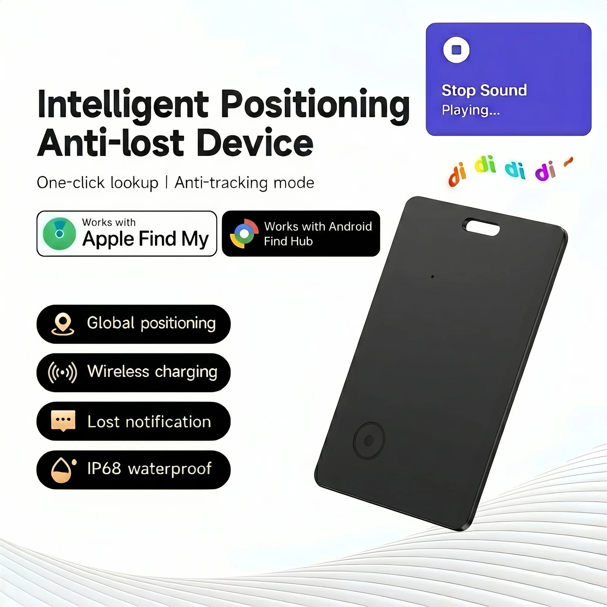 Carte de suivi ultra-fine pour portefeuille, compatible avec Apple Find My et Android, localisateur d'objets anti-perte Bluetooth pour bagages, passeport, sac