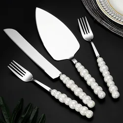 Creative Pearl Ceramic Handle Cake Knife and Spatula Set Steel Stainless Cheese Slicer Pizza Knife Dessert Fork