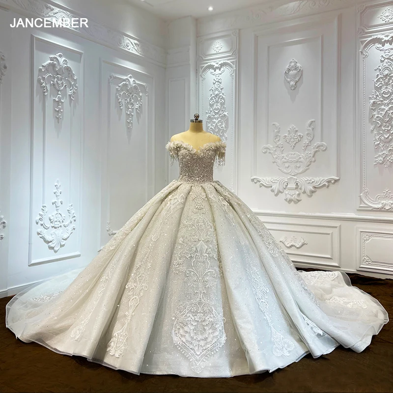 

Jancember Stylish Romantic Wedding Dresses For Women Organza Sweetheart Cap sleeve Tassel Beading Backless Suknia ślubna LSCJ10