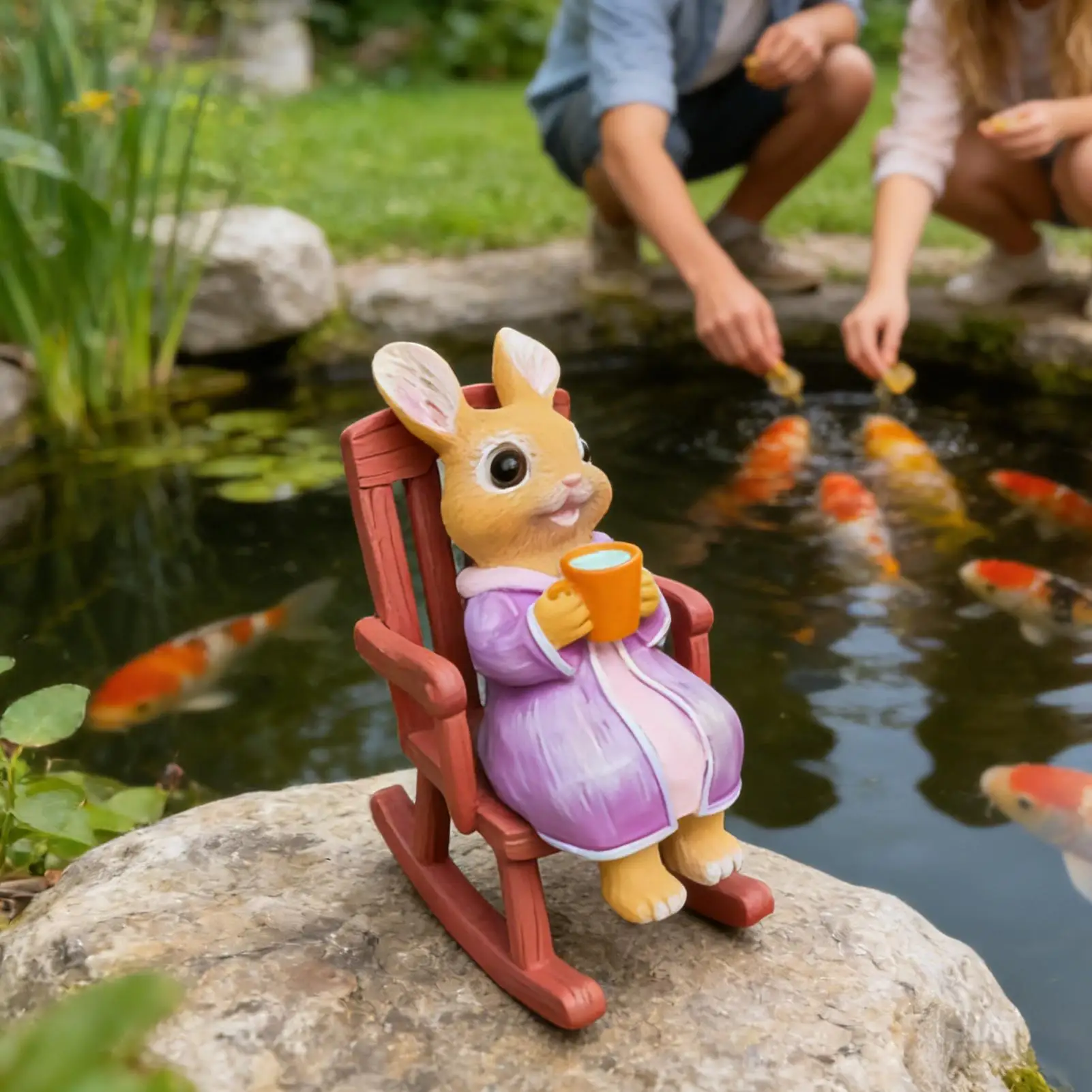 Bunny Statue Rabbit On Rocking Chair Sculpture Garden Statues For Easter Home Housewarming Table Shelf Yard Lawn Patio Indoor