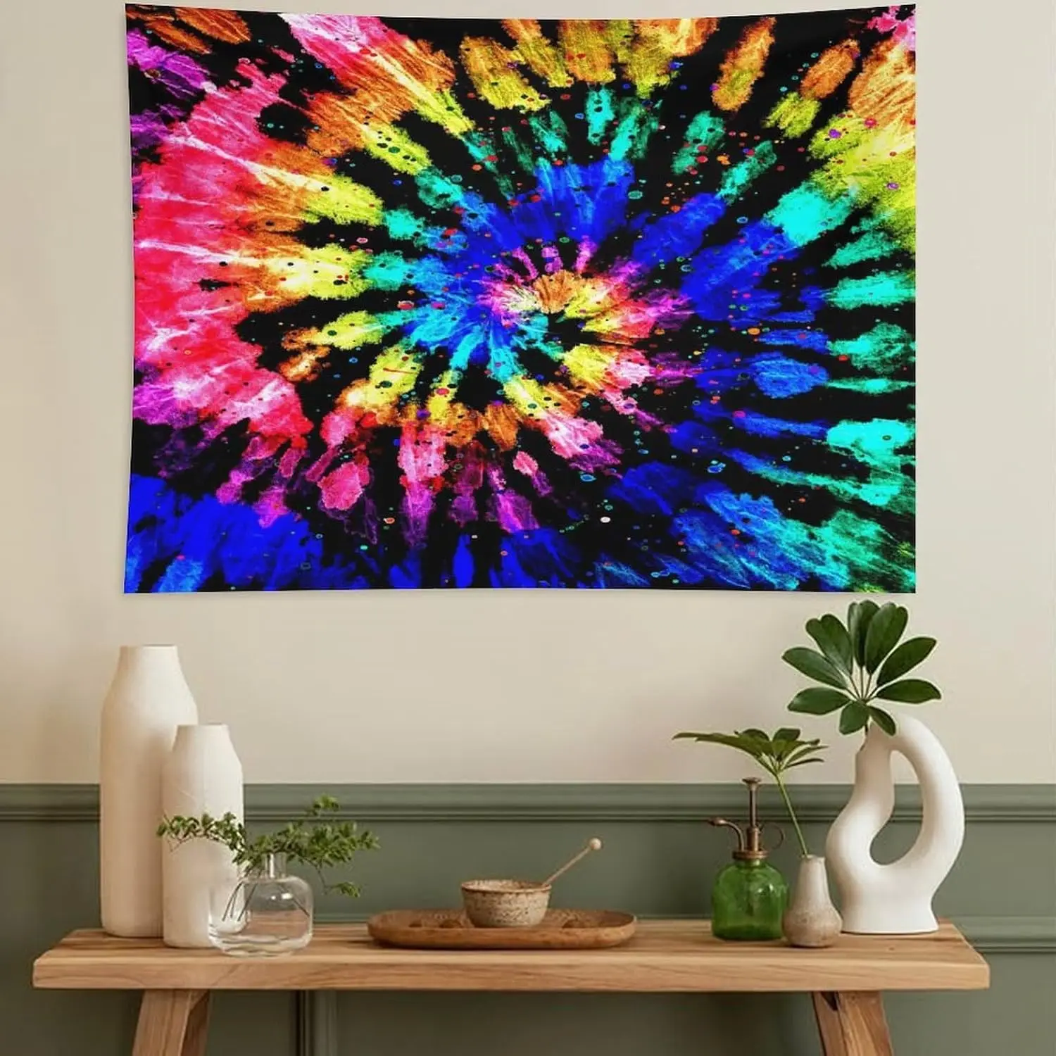 Bohemian Psychedelic Tie Dye Tapestry Wall Hanging Macrame Boho Festival Rave Background Decoration Art Poster