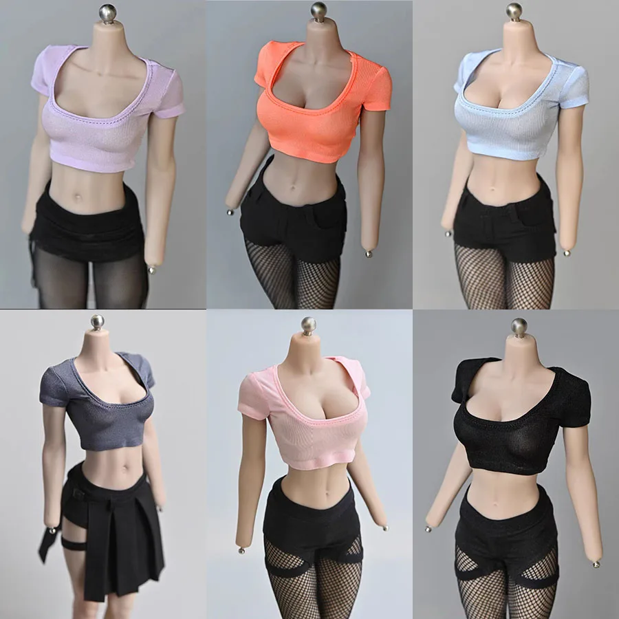 

1/6 Scale Female Low-cut Short Waistless T-shirt Clothes Model Fit 12'' Female Soldier Action Figure Body Dolls