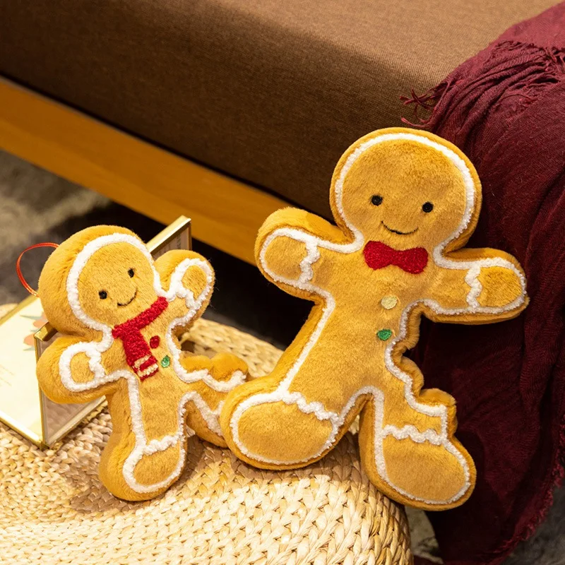 Coussin en peluche bonhomme de pain d'épices de Noël à mordre, jouet pendentif, décoration de Noël, cadeau de vacances pour enfants