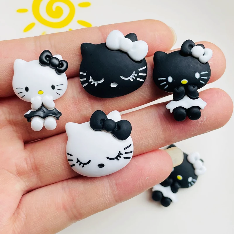 10 Pcs New Mini Kawaii Cartoon Animal Black And White Kitten Resin Scrapbook Diy Jewellery Children Gift Hairpin Accessories A34