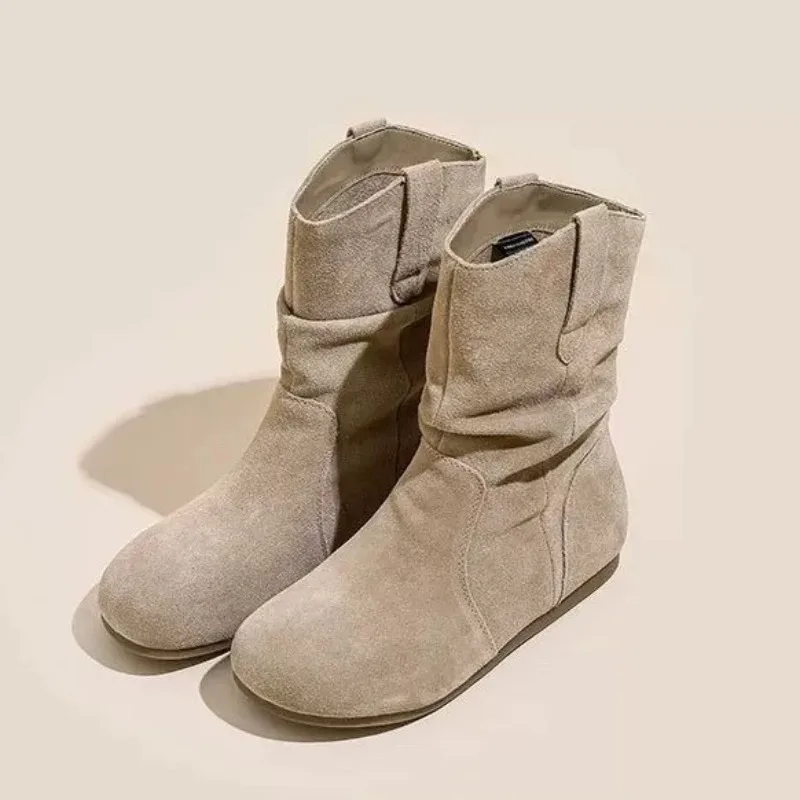 

Flats Women Ankle Boots Designer Suede Elegant Shoes for Lady 2025 New Trends Winter Chelsea Short Boots Cool Zapatillas Mujer