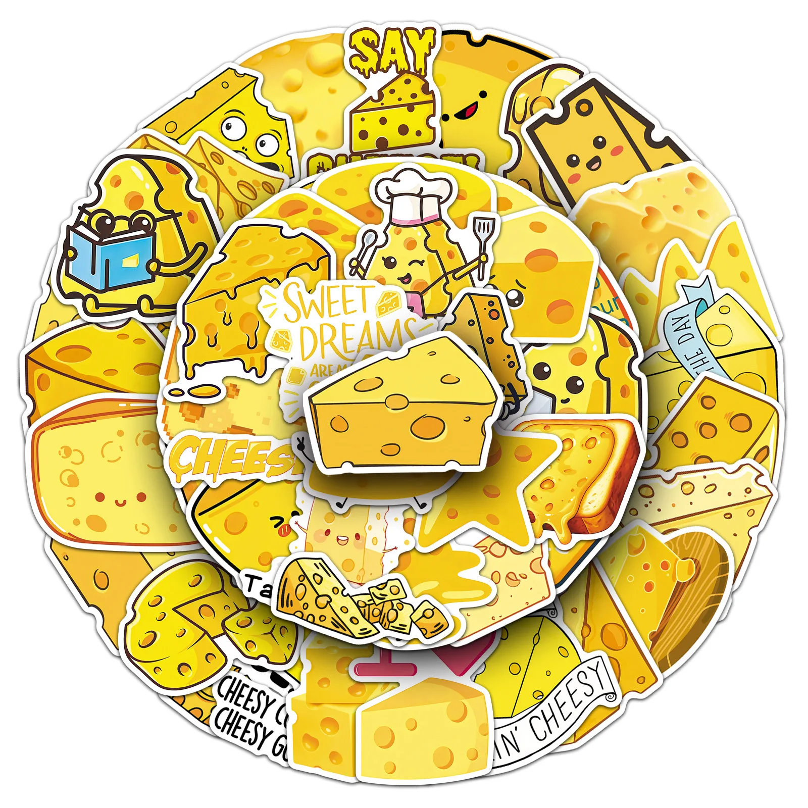 

50PCS Cheese Stickers Cartoon Food DIY Materials Can Decorate Luggage Phone Case Headphones iPad Waterproof Stickers Kids Toy