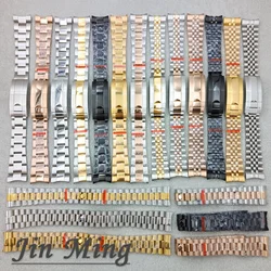 904L Solid Stainless Steel Strap 20mm Wide Brushed Polished Oyster Bracelet Folding Buckle Sliding Lock in Silver Ros