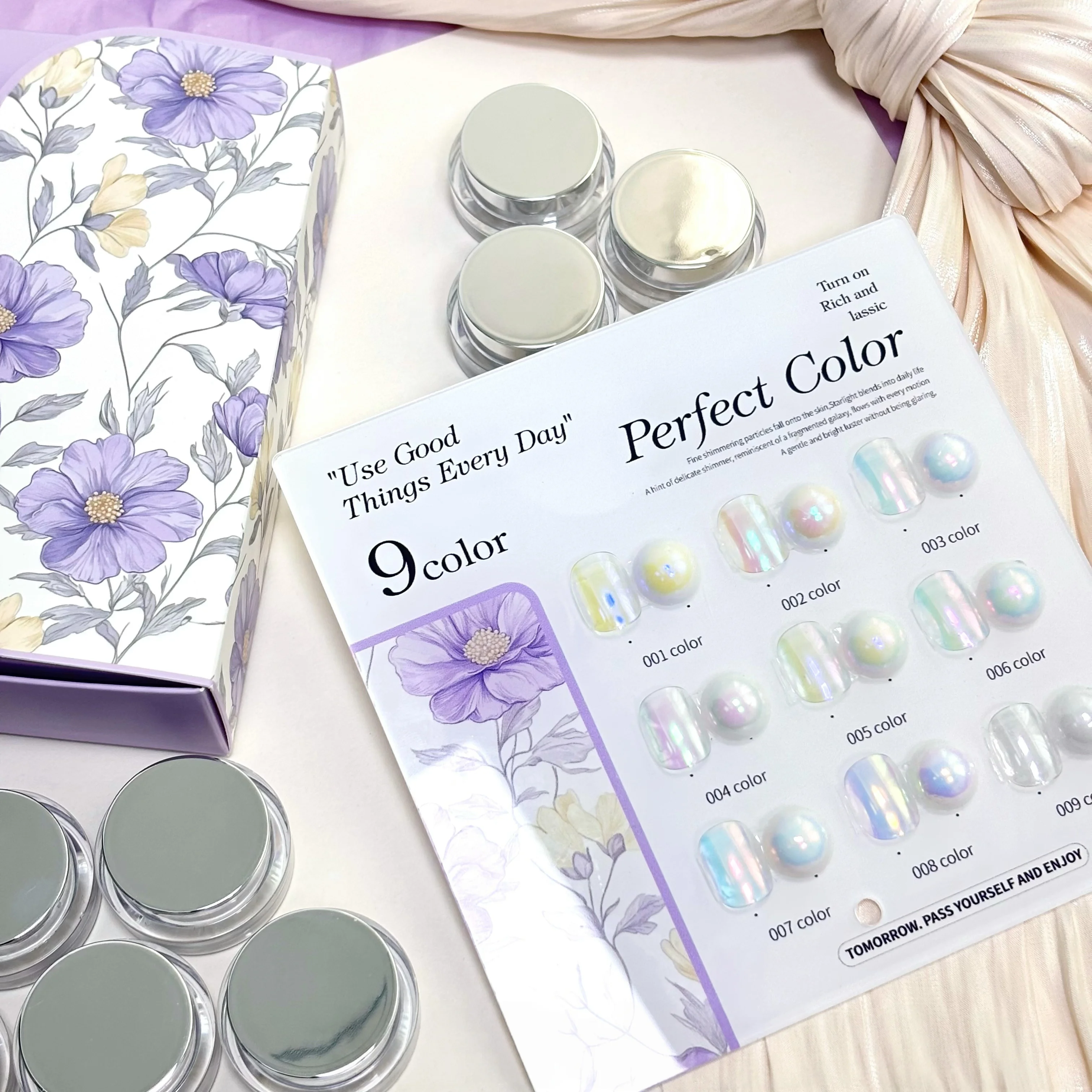 Nail Art Moonlight Powder Set, 9 Colors, Color Palette, Light Enhancing Powder, High-End Nail Salon Exclusive, Aurora Finish