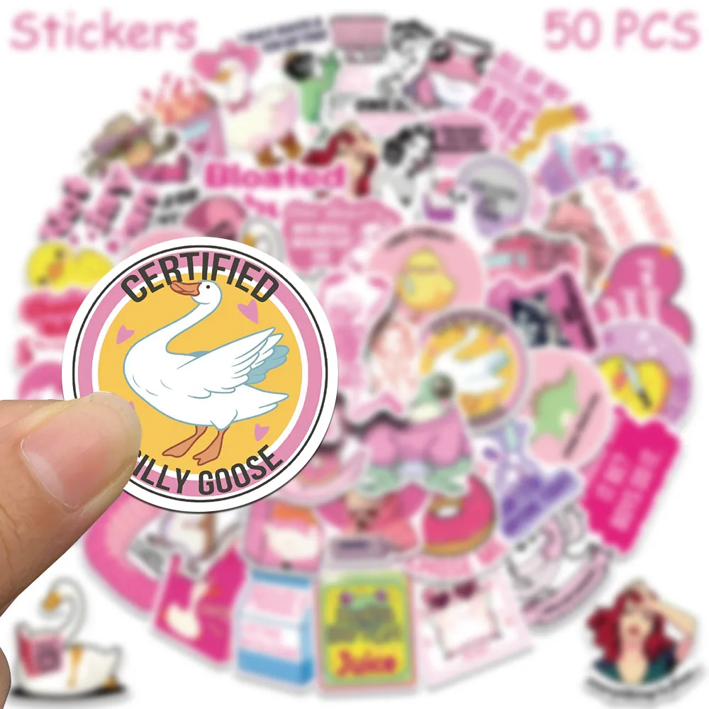50 Stück Cartoon Rosa Lustige Aufkleber für Laptop, Scrapbook, Skateboard, Helm, Koffer, DIY Ästhetische Wasserfeste Sticker – Detail 6