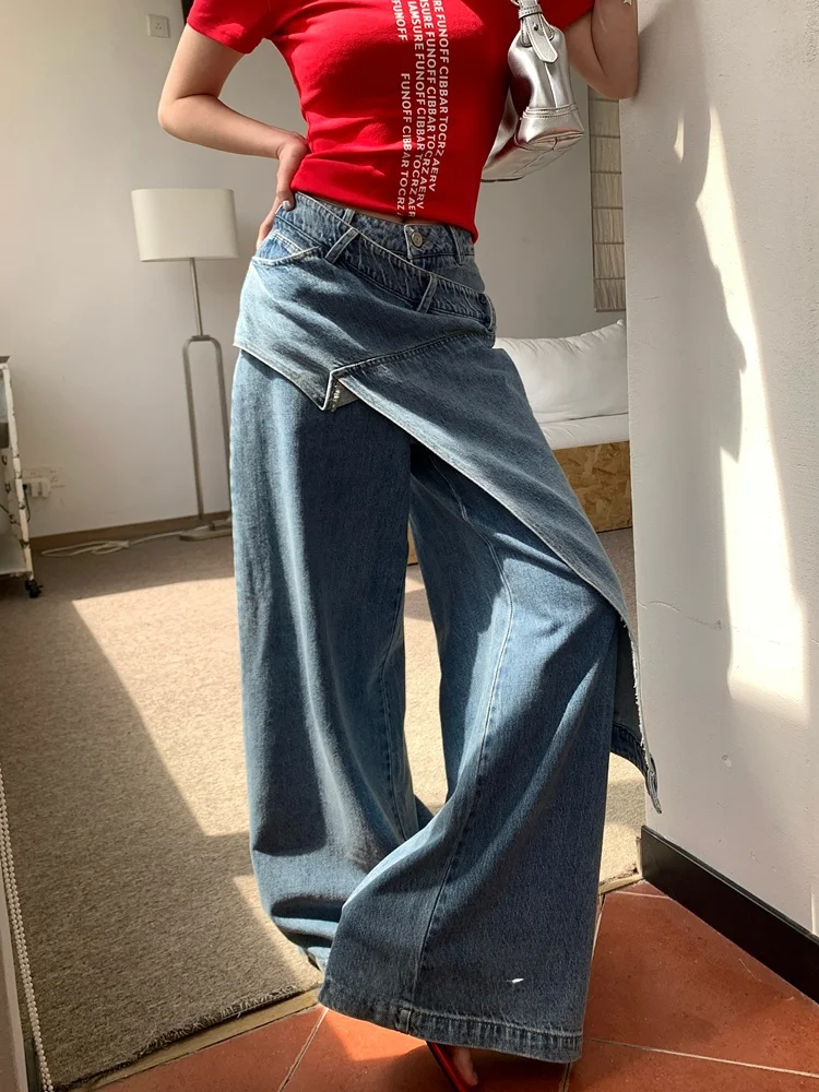 

Джинсы Vcansy в американском ретро-стиле, прямые, широкие, длинные брюки, повседневные, на молнии, из хлопка, летние