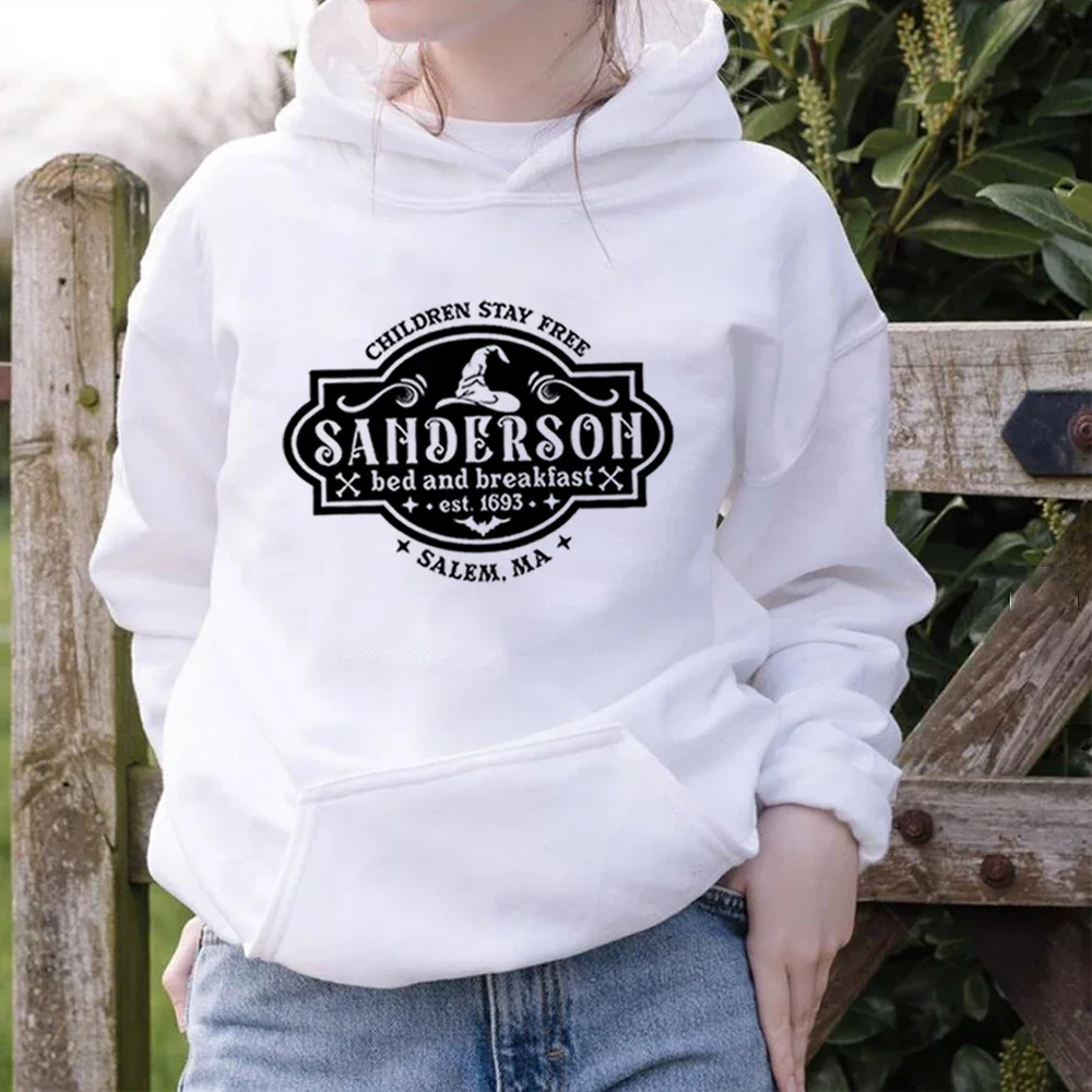 Sanderson Bed Breakfast Hoodies Retro Halloween Hooded Sweatshirt Women Long Sleeve Pullovers Sanderson Sisters Sweatershirt