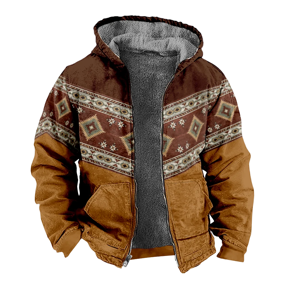 

Men's Winter Jackets Coats,vintage geometric Pattern Cotton Clothes Overcoat Comfortable Outdoor Shopping