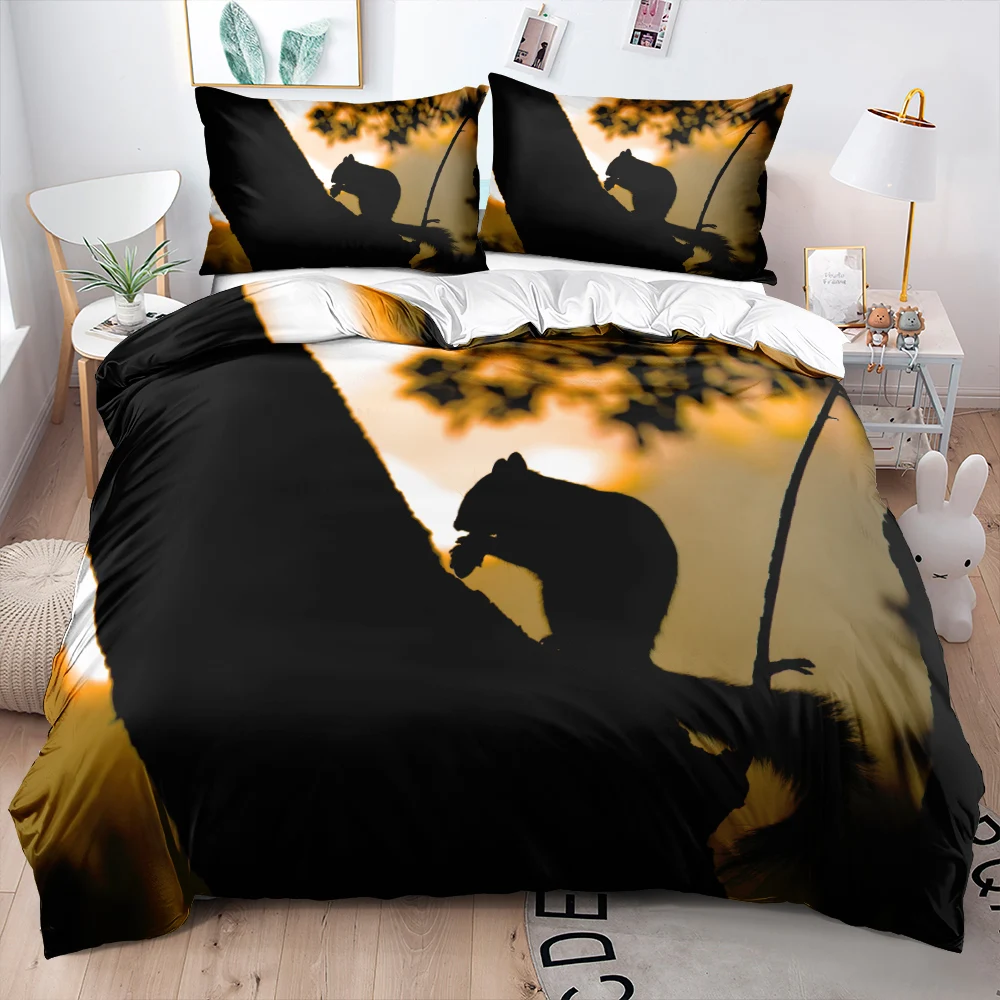 3D Custom Design Animal Squirrel Bedding set White Duvet cover set Children Quilt case 3 pieces Single Double King Queen Sizes