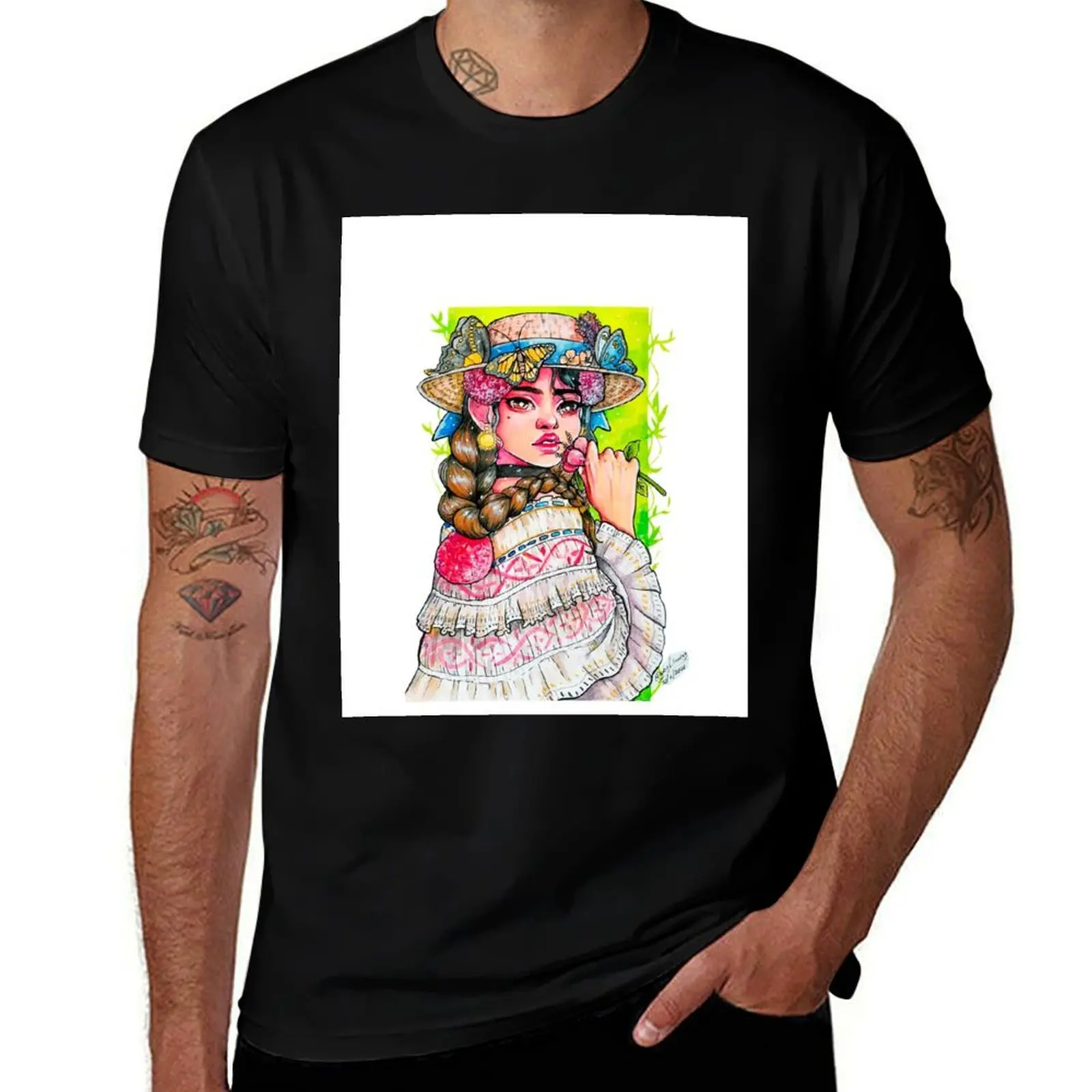 Hatched with hat T-Shirt Daily Casual Short Sleeve Tee Shirt T-Shirt