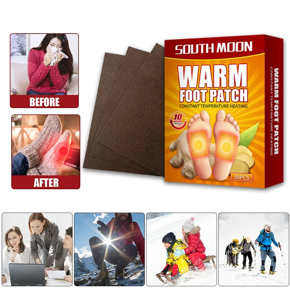 50 Uds. Calentadores de pies para el cuerpo, autoadhesivos, inodoros, calentadores de plantillas calientes, calentadores de pies multifuncionales activados por aire para invierno