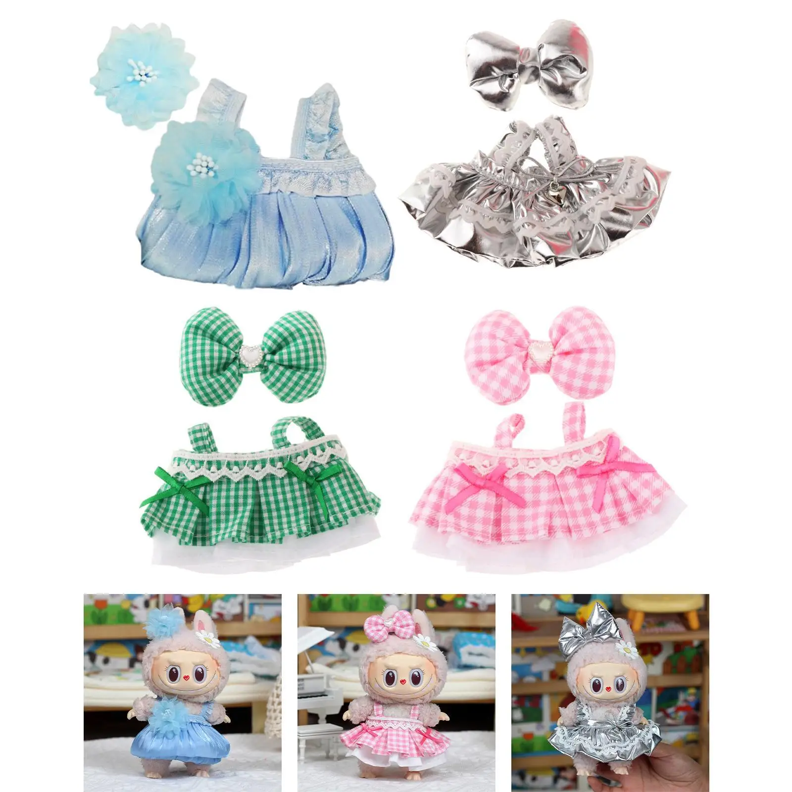 2x Fashion Dolls Dress and Hairpin Accessories Miniature Clothes for 15-17cm Dolls Dress up Children's Gifts Thanksgiving Gifts