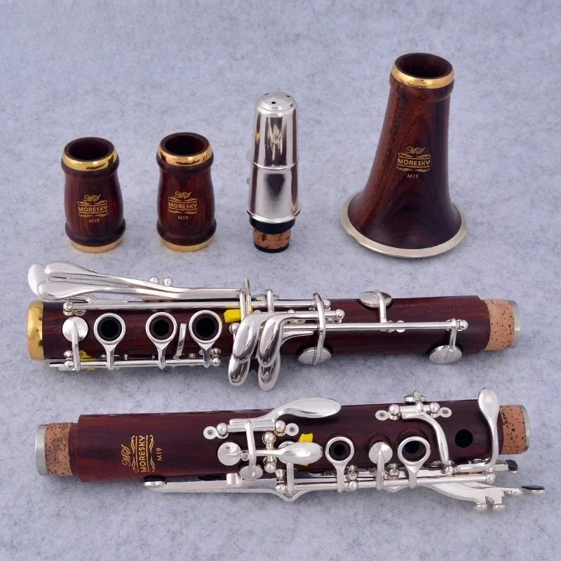 Professional Bb Clarinet 17 Keys Silver Plated Solid Mopane Rosewood B Flat Clarinet for Beginner Performance OEM Accepted