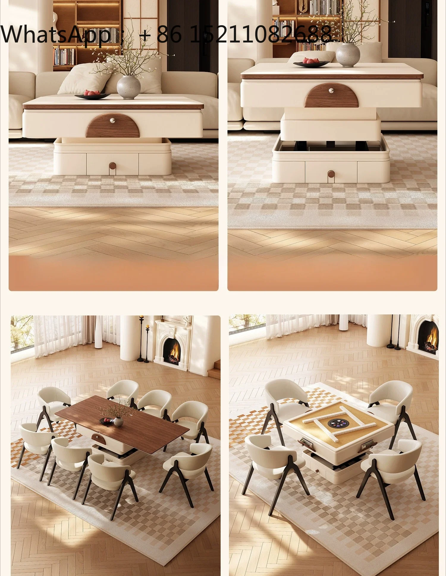 SCY mahjong table tea table one-body dual-purpose lifting multi-functional rock slab dining table