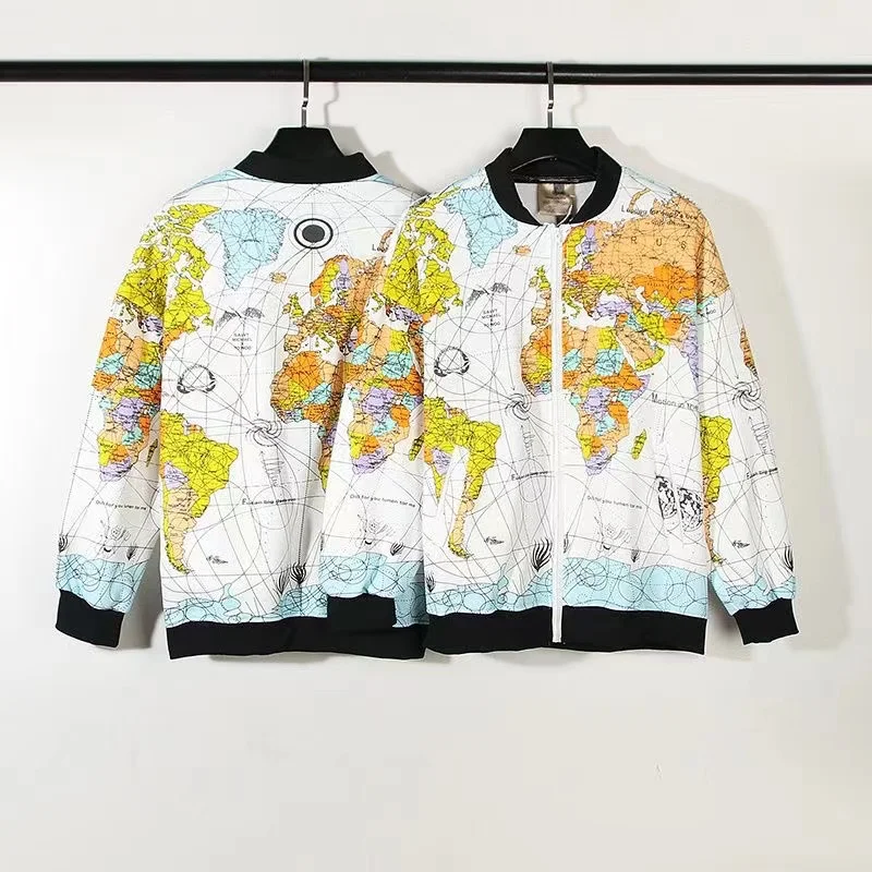 

Mens SM Jackets Designer Hiphop Casual Mens Doodle World Map Print Heavy Zipper Women Jacket Tops Japanese Street Bomber Collar