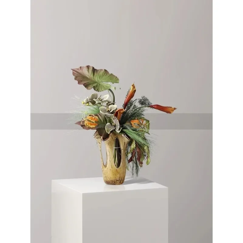 Art glass medieval vase flower arrangement hotel sales office flower arrangement living room entrance restaurant flower ware orn
