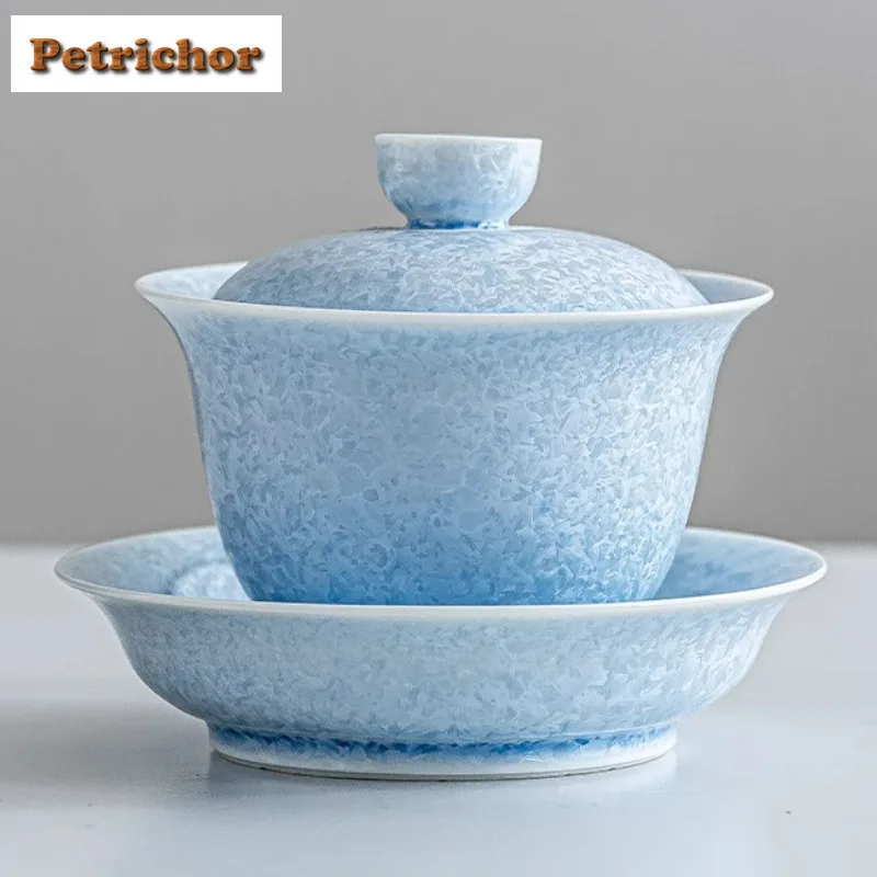 180ml Kiln Fambe Crystal Glaze Gaiwan Luxury Tea Tureen Tea Bowl With Lid Kit Tea Brewing Cover Bowl Tableware Ornaments Craft